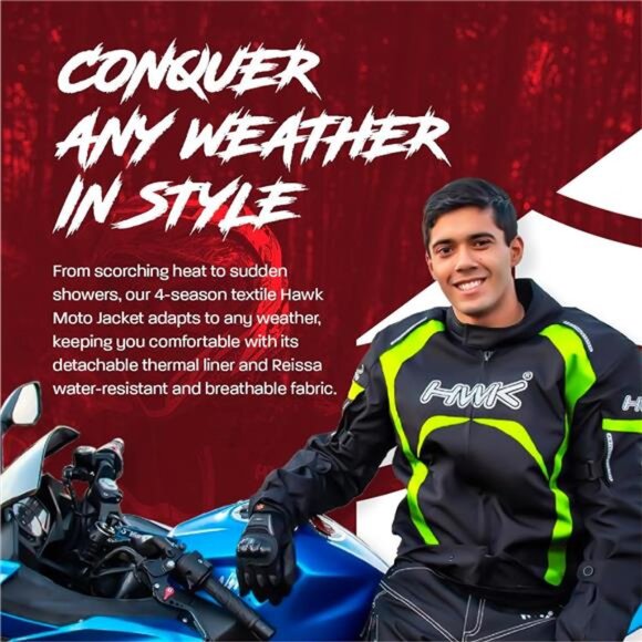 Motorcycle Jacket for Men & Women, Waterproof, High Visibility Rain Jacket - Picture 5 of 7